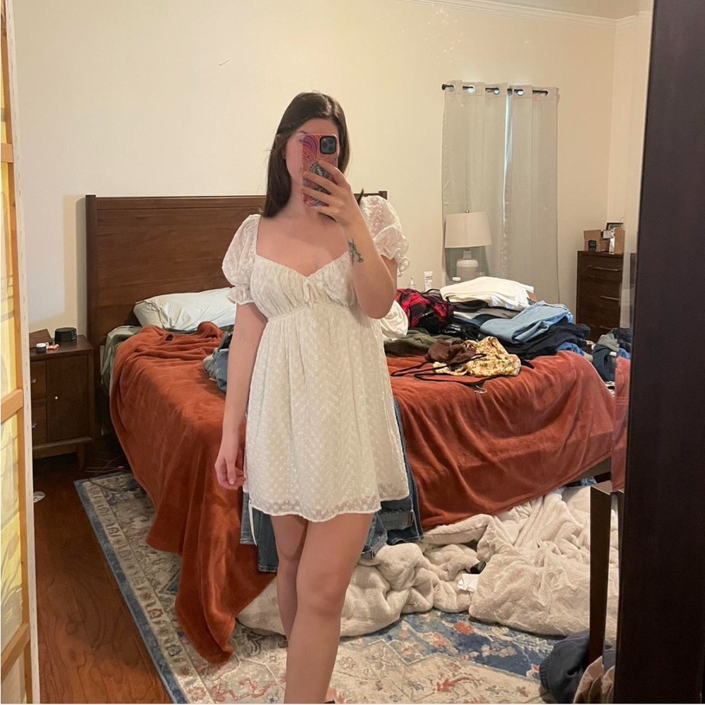 Reformation White Eyelet Puff-Sleeve Mini Dress